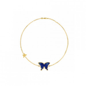 18K Gold Bracelet With Lapis Butterfly Shaped ( small size )