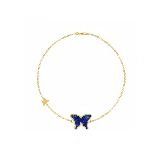 18K Gold Bracelet With Lapis Butterfly Shaped ( small size )