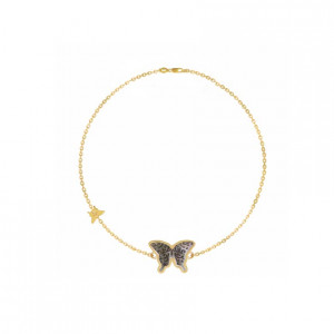 18K Gold Bracelet with Black Mop Butterfly Shaped ( small size )