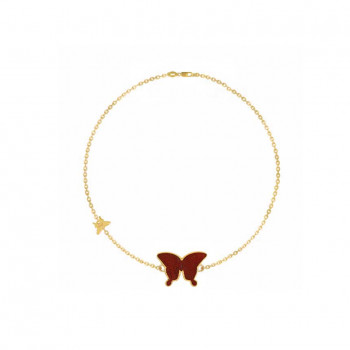 18K Gold Bracelet With Red Agate Butterfly Shaped ( small size )