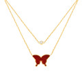 GOLD CHAIN 18K WITH RED AGAATE BUTTERFLY AND DIAMOND ( medium size )