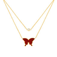GOLD CHAIN 18K WITH RED AGAATE BUTTERFLY AND DIAMOND ( medium size )