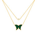 GOLD CHAIN 18K WITH GREEN AGATE BUTTERFLY AND DIAMOND ( medium size )