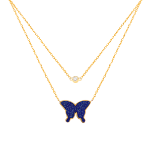 GOLD CHAIN 18K WITH LAPIS BUTTERFLY AND DIAMOND ( medium size )