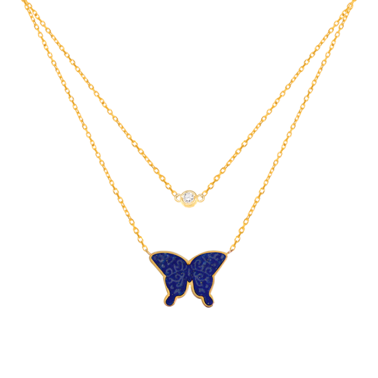 GOLD CHAIN 18K WITH LAPIS BUTTERFLY AND DIAMOND ( medium size )