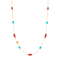 Gold chain 18k with coral and turquoise stones