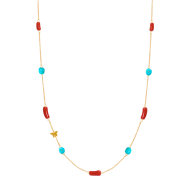 Gold chain 18k with coral and turquoise stones