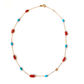 Gold chain 18k with coral and turquoise stones