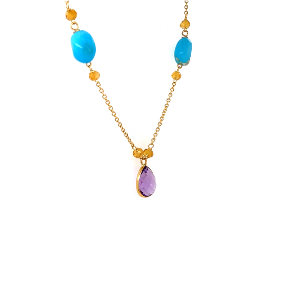 18K AMETHYST NECKLACE WITH TURQUOISE STONE AND CITRINE 18K AMETHYST NECKLACE WITH TURQUOISE STONE AND CITRINE
