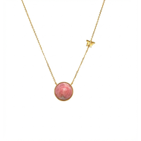 GOLD CHAIN 18K WITH A ROHODOCHROSITE STONE