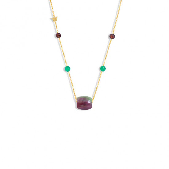 Gold chain 18k with rubyzozite, green agate, and garnite stones Gold chain 18k with rubyzozite, green agate, and garnite stones