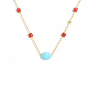 Gold chain 18k with turquoise coral stones