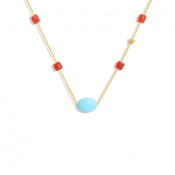 Gold chain 18k with turquoise coral stones