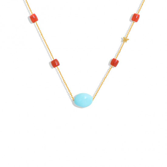 Gold chain 18k with turquoise coral stones Gold chain 18k with turquoise coral stones