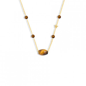 Gold chain 18k with tiger eye and gold coral stones