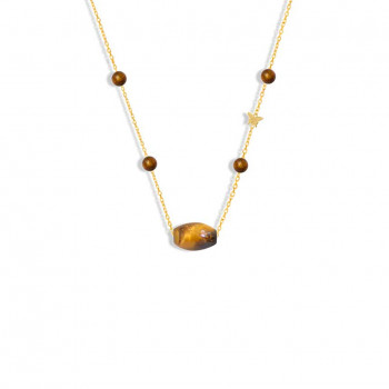 Gold chain 18k with tiger eye and gold coral stones