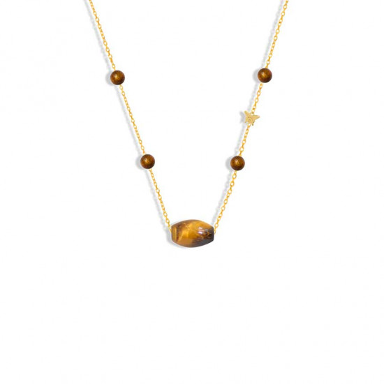 Gold chain 18k with tiger eye and gold coral stones