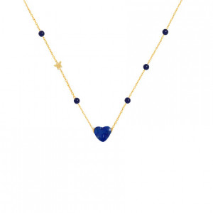 18K Gold (BEAUTY) HEART chain with Lapis stones
