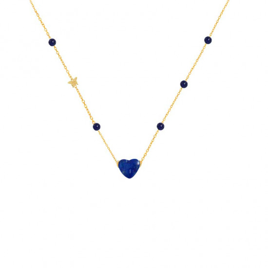 18K Gold (BEAUTY) HEART chain with Lapis stones