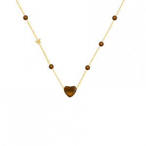 18K Gold (BEAUTY) HEART chain with Tiger-eyes stone