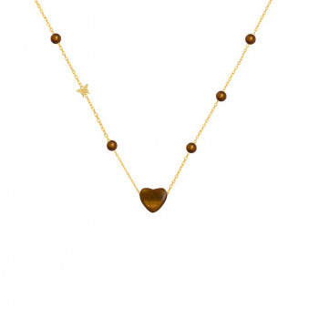 18K Gold (BEAUTY) HEART chain with Tiger-eyes stone