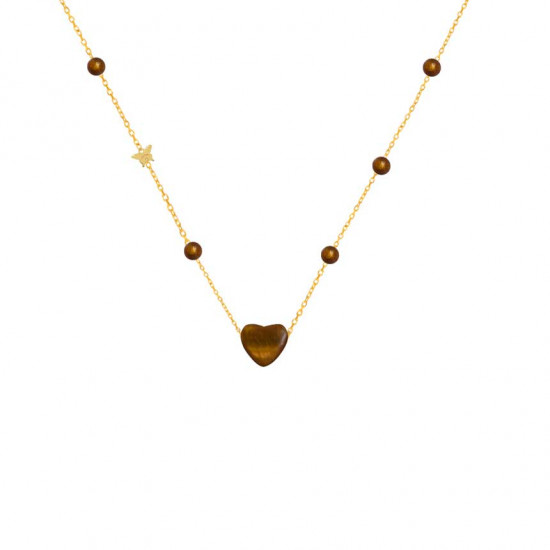 18K Gold (BEAUTY) HEART chain with Tiger-eyes stone