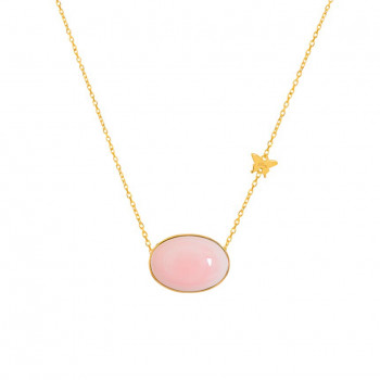 Gold chain 18k with oval pink seashell pendant