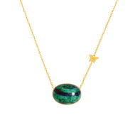 Gold chain 18k with oval azurite stone