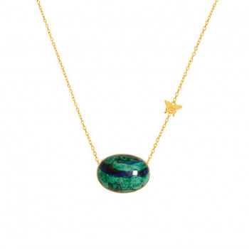 Gold chain 18k with oval azurite stone