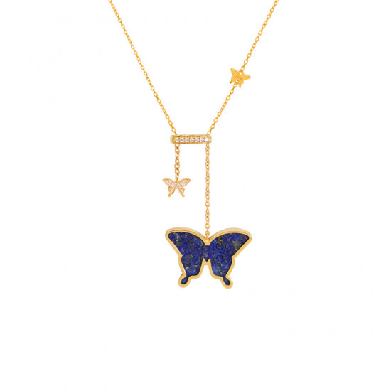 Lapis ( freedom ) Glanz Butterfly Neckless With Small Butterfly Studded With 23 Pieces Of Diamond,18K Gold ( large size ) Lapis ( freedom ) Glanz Butterfly Neckless With Small Butterfly Studded With 23 Pieces Of Diamond,18K Gold ( large size )