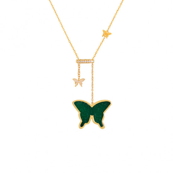 Green Agate ( freedom ) Glanz Butterfly Neckless With Small Butterfly Studded With 23 Pieces Of Diamond,18K Gold ( large size ) Green Agate ( freedom ) Glanz Butterfly Neckless With Small Butterfly Studded With 23 Pieces Of Diamond,18K Gold ( large size )