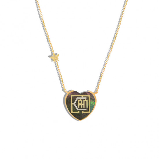 GOLD CHAIN WITH I CAN PENDANT HEART SHAPE ON BLACK SEASHELL