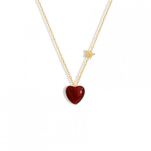 18K GOLD CHAIN HEART SHAPE WITH RED AGATE STONE