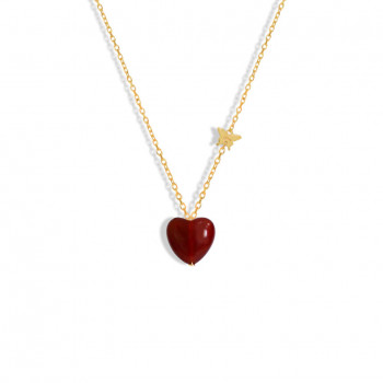 18K GOLD CHAIN HEART SHAPE WITH RED AGATE STONE