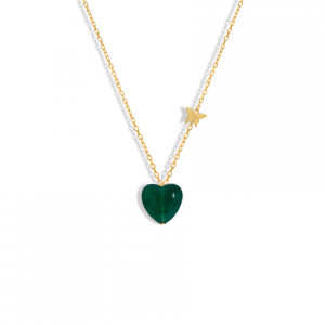 18K GOLD CHAIN HEART SHAPE WITH GREEN AGATE STONE