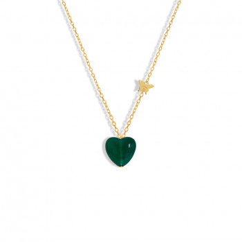 18K GOLD CHAIN HEART SHAPE WITH GREEN AGATE STONE