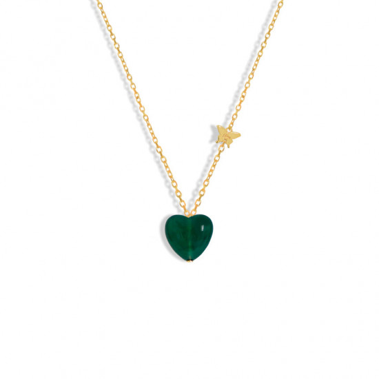 18K GOLD CHAIN HEART SHAPE WITH GREEN AGATE STONE