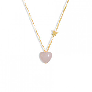 18K GOLD CHAIN HEART SHAPE WITH PINK QUARTZ STONE