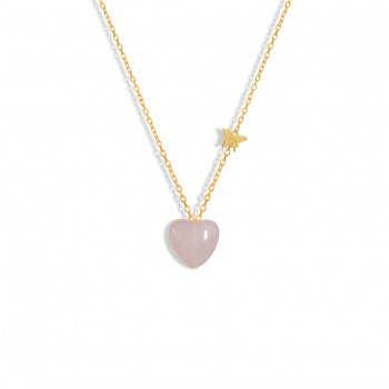 18K GOLD CHAIN HEART SHAPE WITH PINK QUARTZ STONE