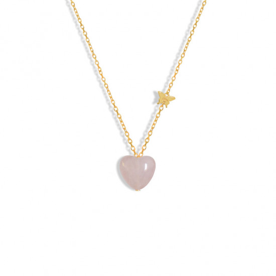 18K GOLD CHAIN HEART SHAPE WITH PINK QUARTZ STONE