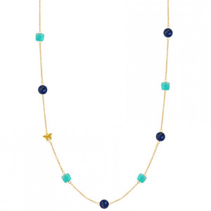 Gold chain 18k with lapis and amazonite stones