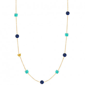Gold chain 18k with lapis and amazonite stones