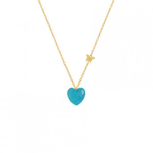 18K Gold chain heart shape with turquoise stones