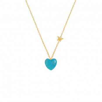 18K Gold chain heart shape with turquoise stones