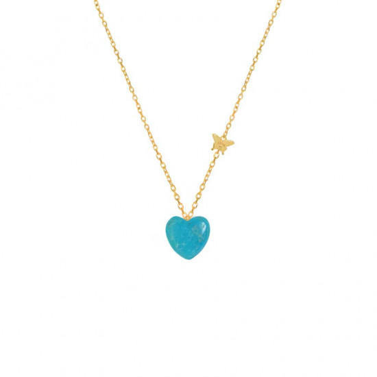 18K Gold chain heart shape with turquoise stones