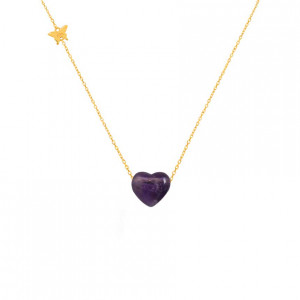 18K Gold chain heart shape with amathyst stones