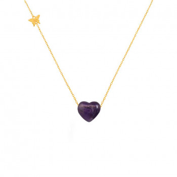 18K Gold chain heart shape with amathyst stones