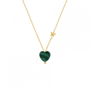 18K Gold chain heart shape with malchite stones