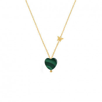 18K Gold chain heart shape with malchite stones