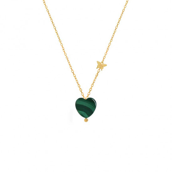 18K Gold chain heart shape with malchite stones